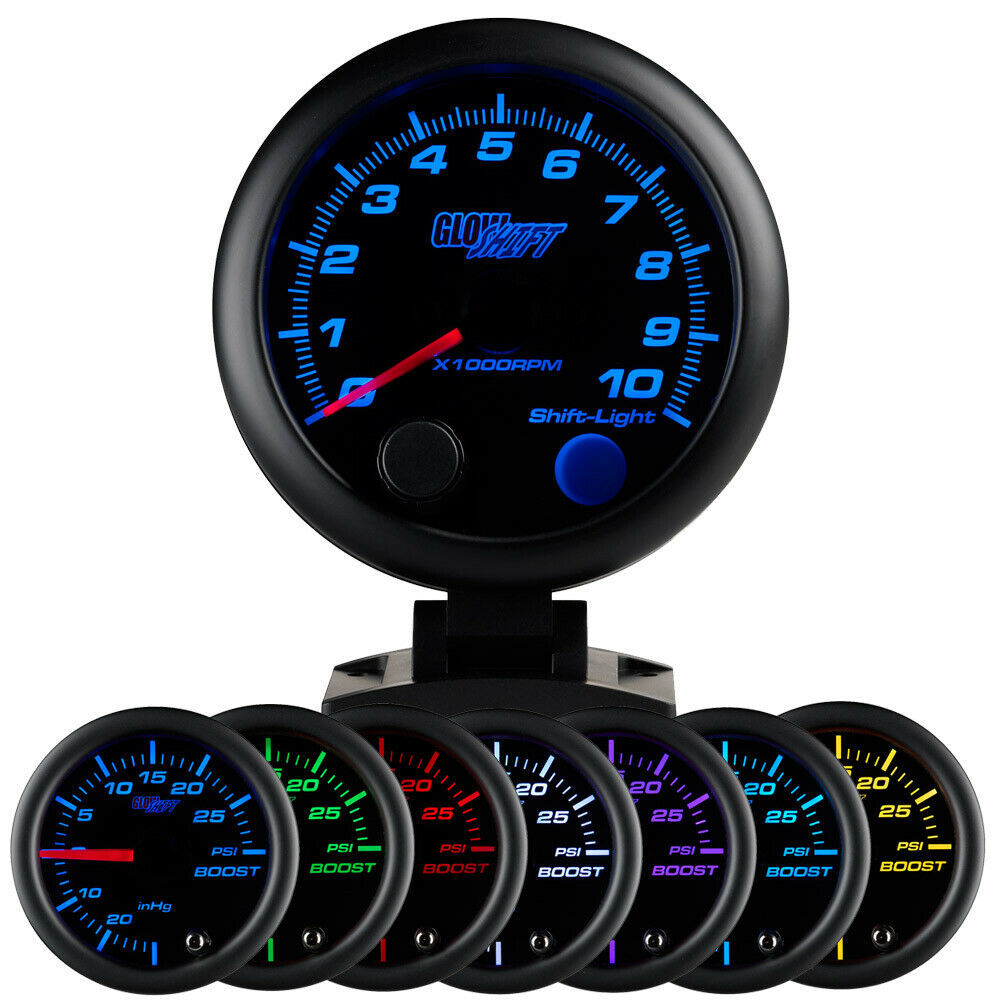Black 7 Color 3 ¾” Tachometer Gauge w Shift Light